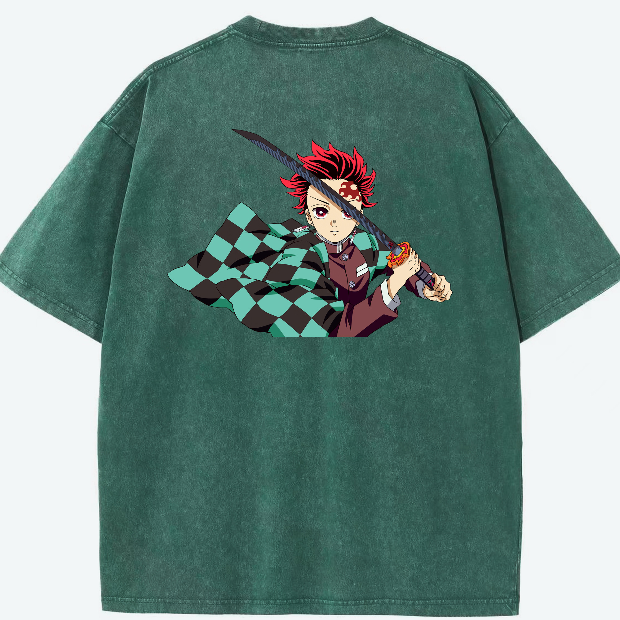 （画像用） 鬼滅の刃 竈門 炭治郎／かまど たんじろう Kamado Tanjirou 綿100% ヴィンテージ風 半袖Tシャツ（背面プリント）